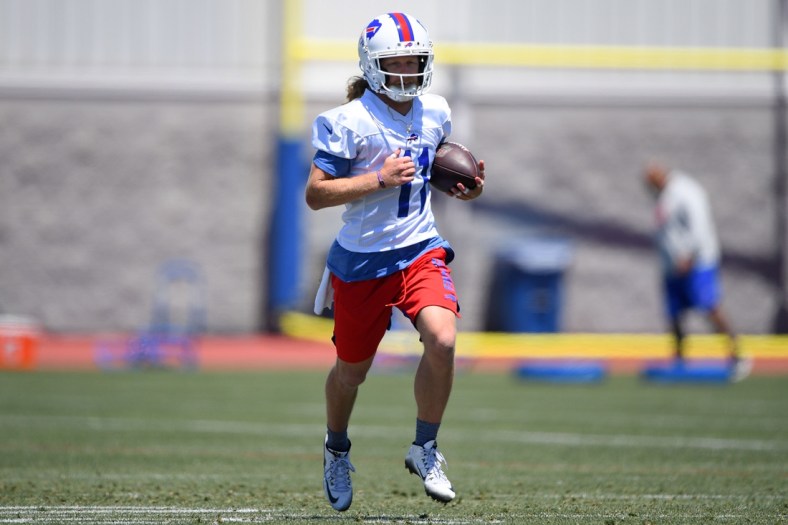 Jun 15, 2021; Buffalo, New York, USA; Buffalo Bills wide receiver Cole Beasley (11) runs with the ball during minicamp at the ADPRO Sports Training Center. Mandatory Credit: Rich Barnes-USA TODAY Sports