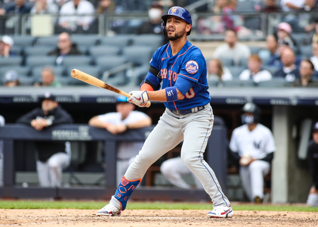 Jul 3, 2021; Bronx, New York, USA;  New York Mets right fielder Michael Conforto (30) at Yankee Stadium. Mandatory Credit: Wendell Cruz-USA TODAY Sports