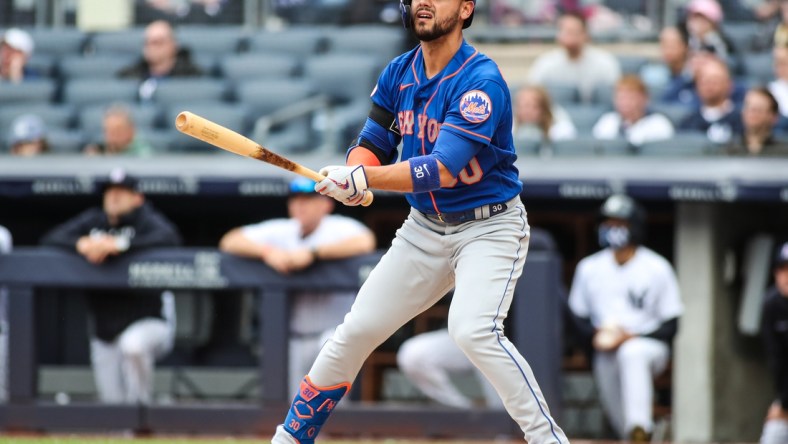 Jul 3, 2021; Bronx, New York, USA;  New York Mets right fielder Michael Conforto (30) at Yankee Stadium. Mandatory Credit: Wendell Cruz-USA TODAY Sports