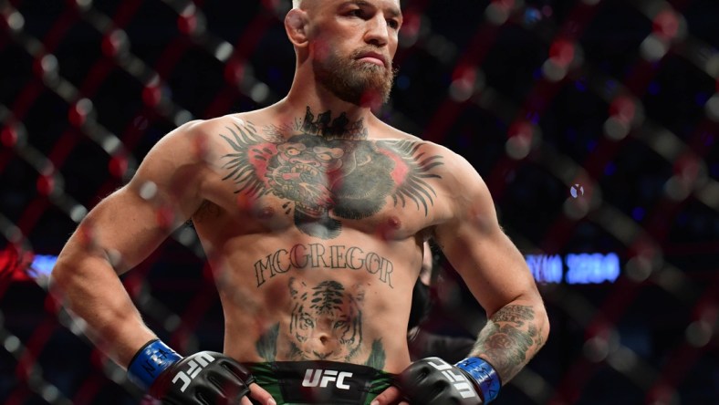 Jul 10, 2021; Las Vegas, Nevada, USA; Conor McGregor before fighting Dustin Poirier during UFC 264 at T-Mobile Arena. Mandatory Credit: Gary A. Vasquez-USA TODAY Sports