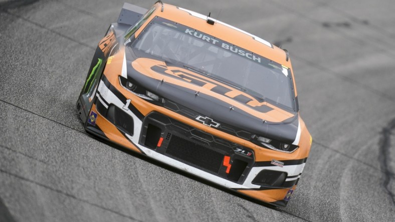 Jul 11, 2021; Hampton, Georgia, USA; NASCAR Cup Series driver Kurt Busch (1) races at Atlanta Motor Speedway. Mandatory Credit: Marvin Gentry-USA TODAY Sports