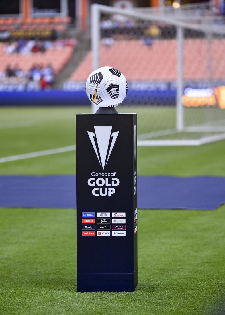 Jul 13, 2021; Houston, Texas, USA;  The match ball prior to the start between the Qatar and the Panama of the CONCACAF Gold Cup Soccer group stage play at BBVA Stadium. Mandatory Credit: Maria Lysaker-USA TODAY Sports