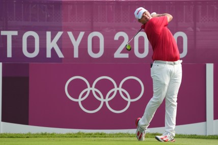 Jul 29, 2021; Tokyo, Japan; Sepp Straka (AUT) tees off on the first hole during round one of the men's individual stroke play of the Tokyo 2020 Olympic Summer Games at Kasumigaseki Country Club. Mandatory Credit: Kyle Terada-USA TODAY Sports