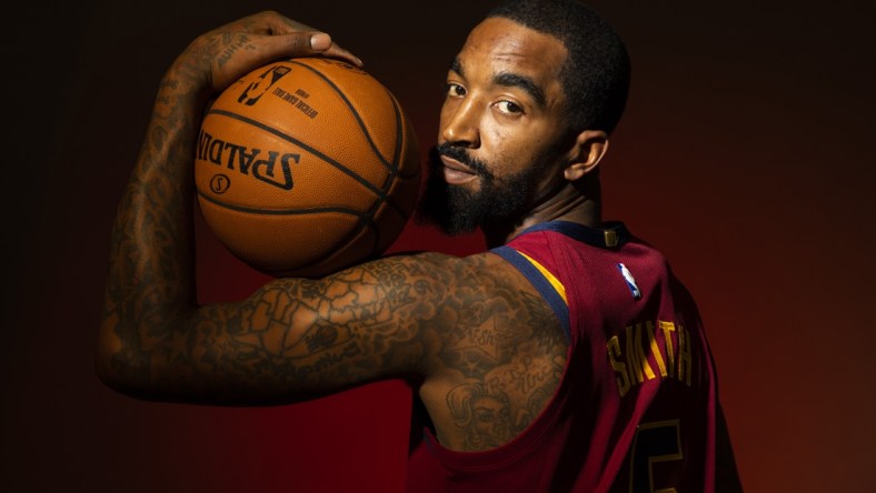 Sep 24, 2018; Cleveland, OH, USA; Cleveland Cavaliers guard J.R. Smith (5) poses during Cavs Media Day at Cleveland Clinic Courts. Mandatory Credit: Scott R. Galvin-USA TODAY Sports