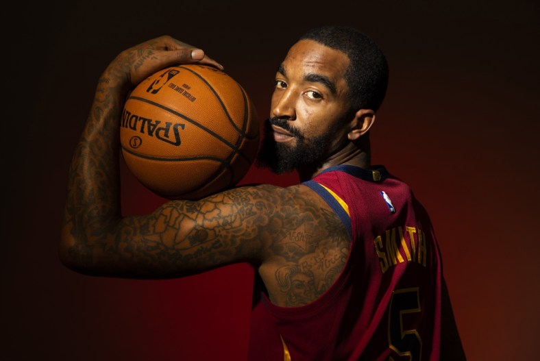 Sep 24, 2018; Cleveland, OH, USA; Cleveland Cavaliers guard J.R. Smith (5) poses during Cavs Media Day at Cleveland Clinic Courts. Mandatory Credit: Scott R. Galvin-USA TODAY Sports