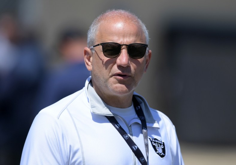 Aug 7, 2019; Napa, CA, USA; Oakland Raiders president Marc Badain during a training camp joint practice against the Los Angeles Rams at Napa Valley Marriott. Mandatory Credit: Kirby Lee-USA TODAY Sports