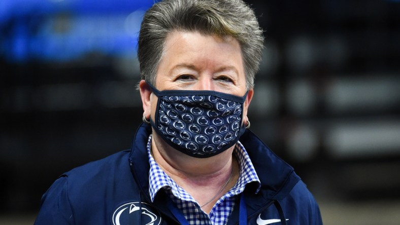 Dec 6, 2020; University Park, Pennsylvania, USA; Penn State Nittany Lions athletic director Sandy Barbour prior to the game against the Seton Hall Pirates at the Bryce Jordan Center. Mandatory Credit: Rich Barnes-USA TODAY Sports