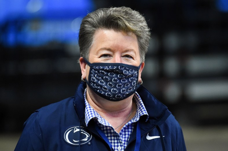 Dec 6, 2020; University Park, Pennsylvania, USA; Penn State Nittany Lions athletic director Sandy Barbour prior to the game against the Seton Hall Pirates at the Bryce Jordan Center. Mandatory Credit: Rich Barnes-USA TODAY Sports