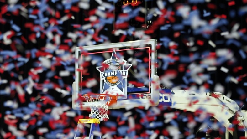 Mar 13, 2021; Frisco, TX, USA; General view of the basket after the game between then Western Kentucky Hilltoppers and North Texas Mean Green at Ford Center at The Star. Mandatory Credit: Tim Heitman-USA TODAY Sports