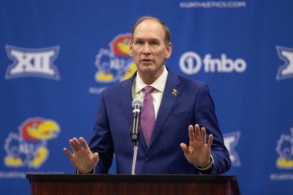 The University of Kansas new football coach Lance Leipold speaks during a news conference Monday at the indoor football facility.