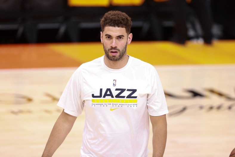 Jun 2, 2021; Salt Lake City, Utah, USA; Utah Jazz forward Georges Niang (31) before the game against the Memphis Grizzlies in game five of the first round of the 2021 NBA Playoffs at Vivint Arena. Mandatory Credit: Chris Nicoll-USA TODAY Sports