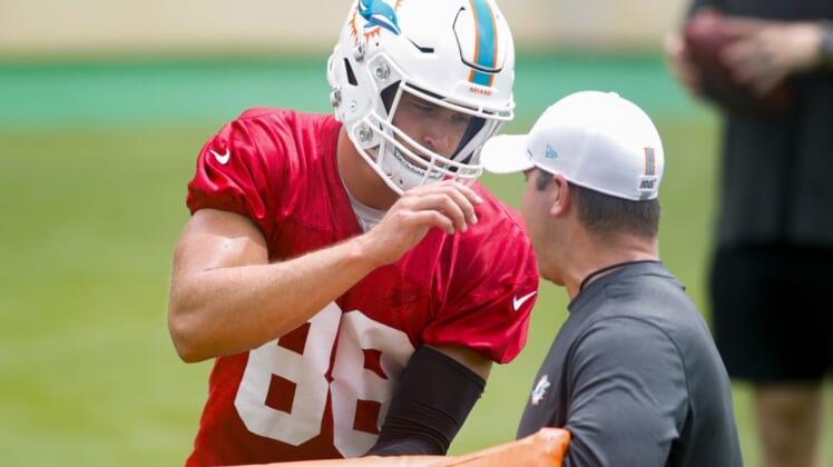 Miami Dolphins tight end Mike Gesicki (88) runs a play during the