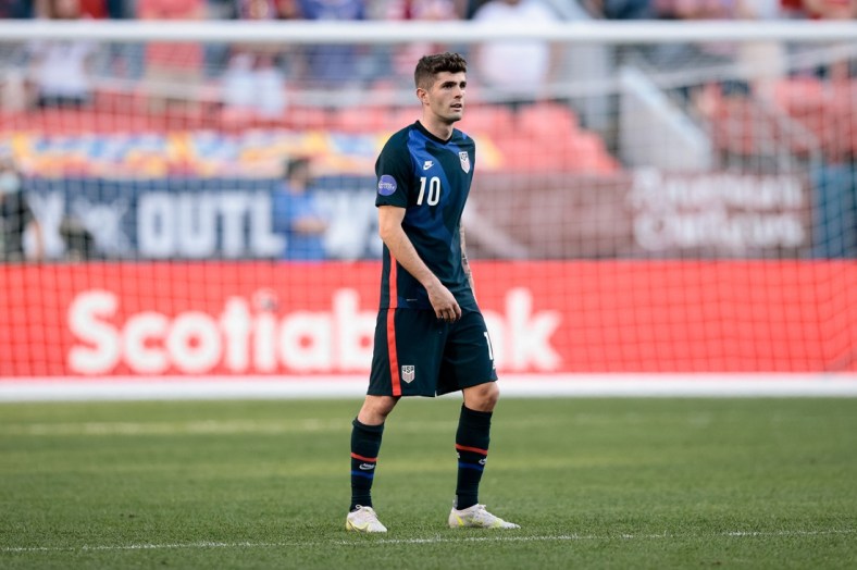 Jun 3, 2021; Denver, Colorado, USA; United States forward Christian Pulisic (10) in the second half against Honduras during the semifinals of the 2021 CONCACAF Nations League soccer series at Empower Field at Mile High. Mandatory Credit: Isaiah J. Downing-USA TODAY Sports