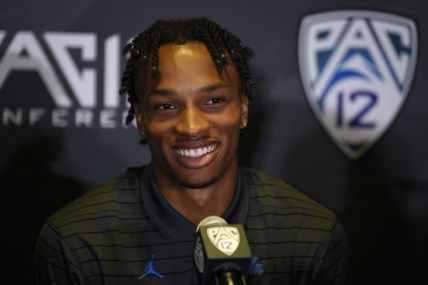 Jul 27, 2021; Hollywood, CA, USA; UCLA Bruins quarterback Dorian Thompson-Robinson speaks with the media during the Pac-12 football Media Day at the W Hollywood. Mandatory Credit: Kelvin Kuo-USA TODAY Sports