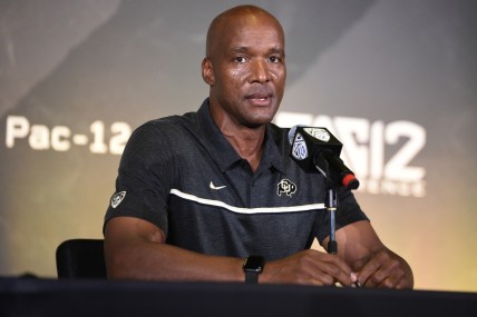 Jul 27, 2021; Hollywood, CA, USA; Colorado Buffaloes head coach Karl Dorrell, wide receiver Dimitri Stanley, linebacker Nate Landman speaks with the media during the Pac-12 football Media Day at the W Hollywood. Mandatory Credit: Kelvin Kuo-USA TODAY Sports