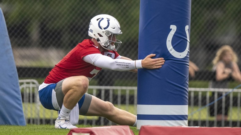 Jul 28, 2021; Westfield, IN, United States; Indianapolis Colts wide receiver Dezmon Patmon (10) at Grand Park. Mandatory Credit: Marc Lebryk-USA TODAY SportsJul 29, 2021; Westfield, IN, United States; Indianapolis Colts quarterback Carson Wentz (2) at Grand Park. Mandatory Credit: Marc Lebryk-USA TODAY Sports