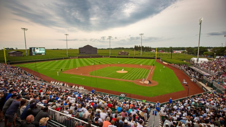 DJ LeMahieu bats for the New York Yankees in their game with the Chicago White Sox near the Field of Dreams movie site outside of Dyersville, Thursday, Aug. 12, 2021.

THREE - Fod32 Jpg