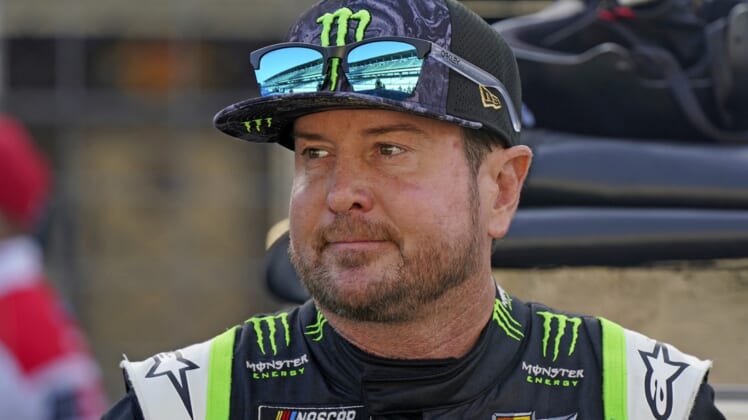 Aug 15, 2021; Speedway, Indiana, USA; NASCAR Cup Series driver Kurt Busch (1) looks on before the Verizon 200 at the Brickyard at Indianapolis Motor Speedway Road Course. Mandatory Credit: Mike Dinovo-USA TODAY Sports