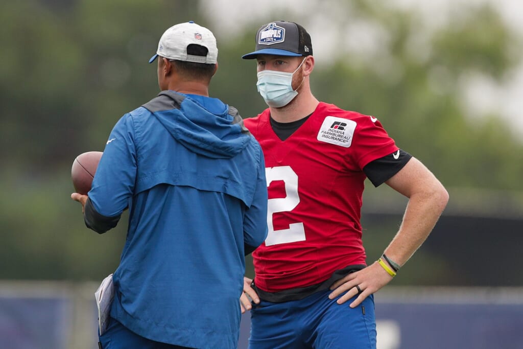 Indianapolis Colts quarterback Carson Wentz (2) took the field to observe practice Tuesday, Aug. 17, 2021, during training camp at Grand Park in Westfield, Ind.

Indianapolis Colts Training Camp At Grand Park In Westfield Indiana Tuesday Aug 17 2021
