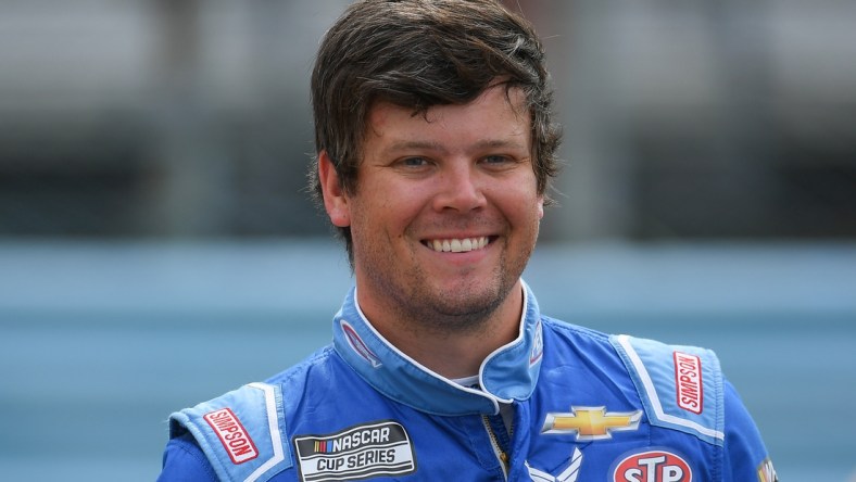 Aug 7, 2021; Watkins Glen, NY, USA; NASCAR Xfinity Series driver Erik Jones (31) looks on prior to the Skrewball Peanut Butter Whiskey 200 at Watkins Glen International. Mandatory Credit: Rich Barnes-USA TODAY Sports