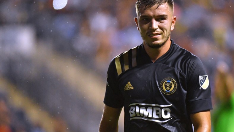 Aug 21, 2021; Chester, Pennsylvania, USA; Philadelphia Union defender Kai Wagner (27) against the CF Montr  al during the second half at Talen Energy Stadium. Mandatory Credit: Eric Hartline-USA TODAY Sports