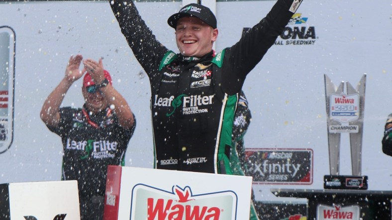 Justin Haley no. 11 celebrates in Victory Lane after winning the Wawa 250, Saturday August 28, 2021 at Daytona International Speedway.

Dtb Wawa 250 Vl 2