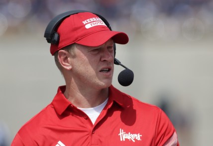 Aug 28, 2021; Champaign, Illinois, USA; Nebraska head coach Scott Frost watches his team in the first quarter with Illinois at Memorial Stadium. Mandatory Credit: Ron Johnson-USA TODAY Sports