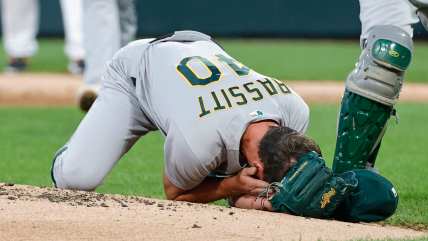 WATCH: Oakland Athletics’ Chris Bassitt nailed in the head by line drive, carted off field