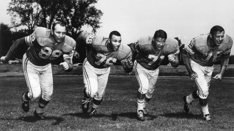 The Detroit Lions 1960's "Fearsome Foursome" includes players Sam Williams, Roger Brown, Alex Karras and Darris McCord,Dfp 1010 Mccord Four 1 1 645bvqh8 L299829078a