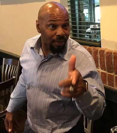 LSU's Kevin Faulk makes a point with the media during Monday's LSU Coaches Caravan stop in Shreveport.Kevin Faulk