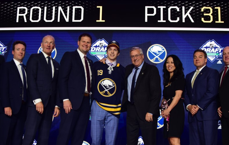 Jun 21, 2019; Vancouver, BC, Canada; Ryan Johnson poses for a photo after being selected as the number thirty-one overall pick to the Buffalo Sabres in the first round of the 2019 NHL Draft at Rogers Arena. Mandatory Credit: Anne-Marie Sorvin-USA TODAY Sports
