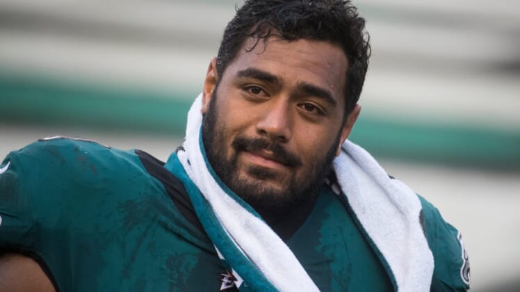 Eagles' Jordan Mailata (68) heads to the locker room after a 30-28 loss to the Baltimore Ravens Sunday, Oct. 18, 2020, at Lincoln Financial Field.Sports Eagles Ravens