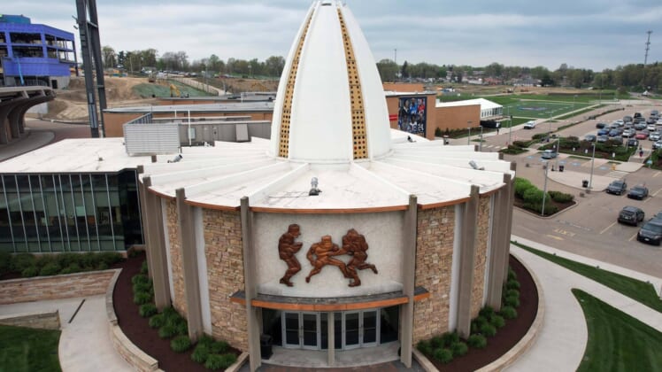 Apr 28, 2021; Canton, Ohio, USA; A general overall view of the Pro Football Hall of Fame. Mandatory Credit: Kirby Lee-USA TODAY Sports