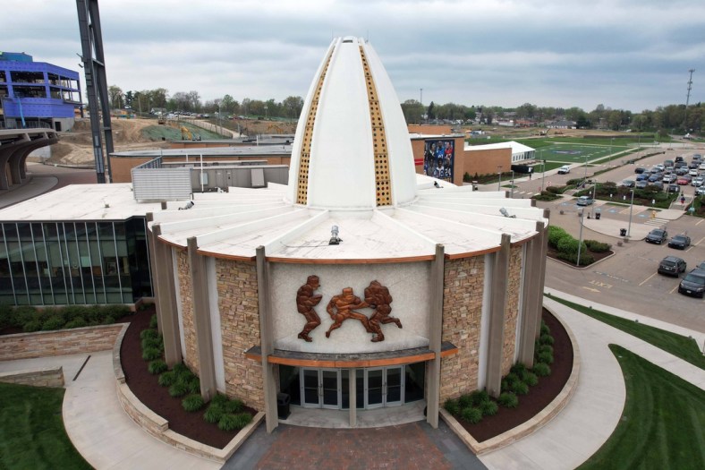 Apr 28, 2021; Canton, Ohio, USA; A general overall view of the Pro Football Hall of Fame. Mandatory Credit: Kirby Lee-USA TODAY Sports