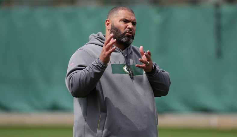 Defensive line coach Jerry Montgomery is shown during the second day of Green Bay Packers rookie minicamp Saturday, May 15, 2021 in Green Bay, Wis.

Cent02 7fsrmzg8rbto11lyhjf Original