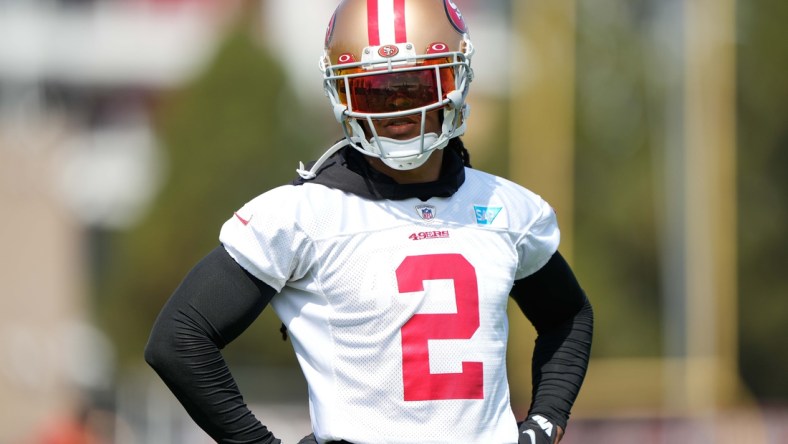 Jul 28, 2021; Santa Clara, CA, USA;  San Francisco 49ers defensive back Jason Verrett (2) during training camp at the SAP Performance Facility.  Mandatory Credit: Stan Szeto-USA TODAY Sports