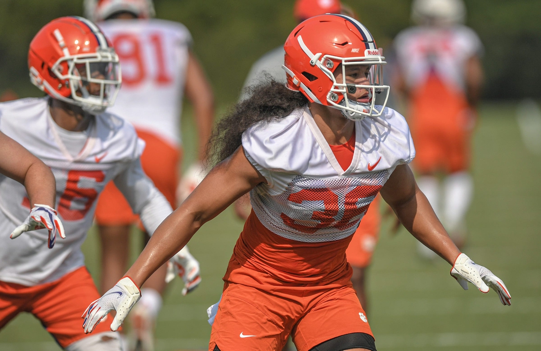 Clemson safety Lannden Zanders(36) in a drill during practice in Clemson, S.C. Monday, August 9, 2021.

Clemson Football Practice August 9