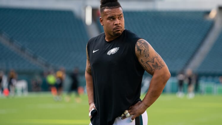 Aug 12, 2021; Philadelphia, Pennsylvania, USA; Philadelphia Eagles offensive guard Brandon Brooks before a game against the Pittsburgh Steelers at Lincoln Financial Field. Mandatory Credit: Bill Streicher-USA TODAY Sports