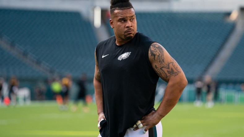 Aug 12, 2021; Philadelphia, Pennsylvania, USA; Philadelphia Eagles offensive guard Brandon Brooks before a game against the Pittsburgh Steelers at Lincoln Financial Field. Mandatory Credit: Bill Streicher-USA TODAY Sports