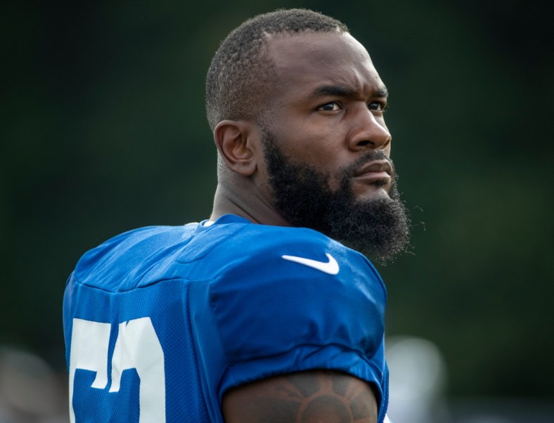 Indianapolis Colts outside linebacker Darius Leonard (53) during the day's Colts camp practice at Grand Park in Westfield on Wednesday, Aug. 18, 2021.

Colts Camp