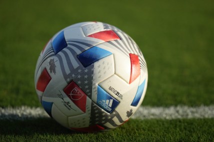 Aug 18, 2021; Fort Lauderdale, FL, USA; A general view of a match ball on the pitch prior to the match between Inter Miami CF and the Chicago Fire at DRV PNK Stadium. Mandatory Credit: Jasen Vinlove-USA TODAY Sports