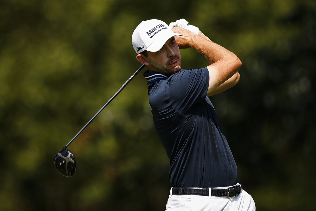 Aug 27, 2021; Owings Mills, Maryland, USA; Patrick Cantlay plays his shot from the second tee during the second round of the BMW Championship golf tournament. Mandatory Credit: Scott Taetsch-USA TODAY Sports