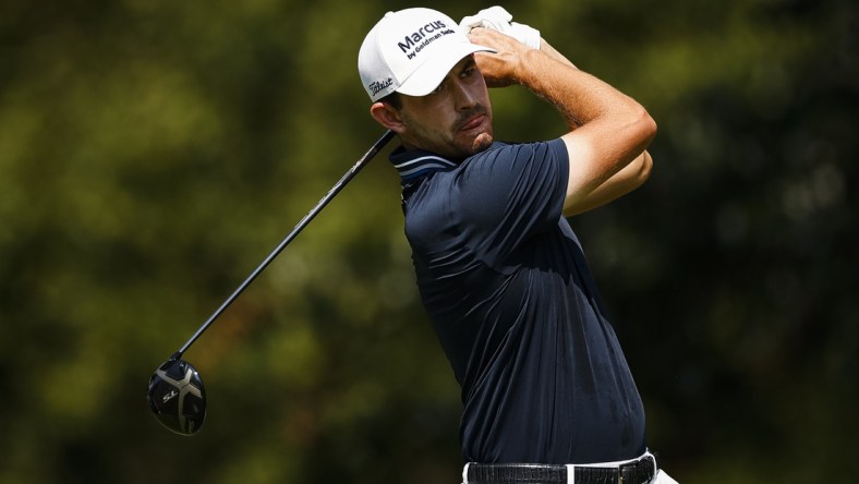 Aug 27, 2021; Owings Mills, Maryland, USA; Patrick Cantlay plays his shot from the second tee during the second round of the BMW Championship golf tournament. Mandatory Credit: Scott Taetsch-USA TODAY Sports