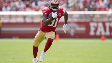 San Francisco 49ers’ Raheem Mostert departs after knee injury