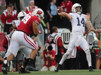 Penn State quarterback Sean Clifford (14) airs out a pass during the third quarter of their game against Wisconsin  Saturday, September 4, 2021 at Camp Randall Stadium in Madison, Wis. Penn State beat Wisconsin 16-10.

Uwgrid05 16