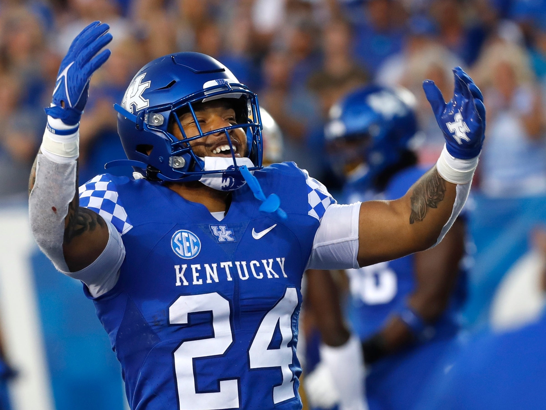 Kentucky   s Chris Rodriguez celebrates after he scores a touchdown against Missouri.Sept. 11, 2021

Uk Missouri 14