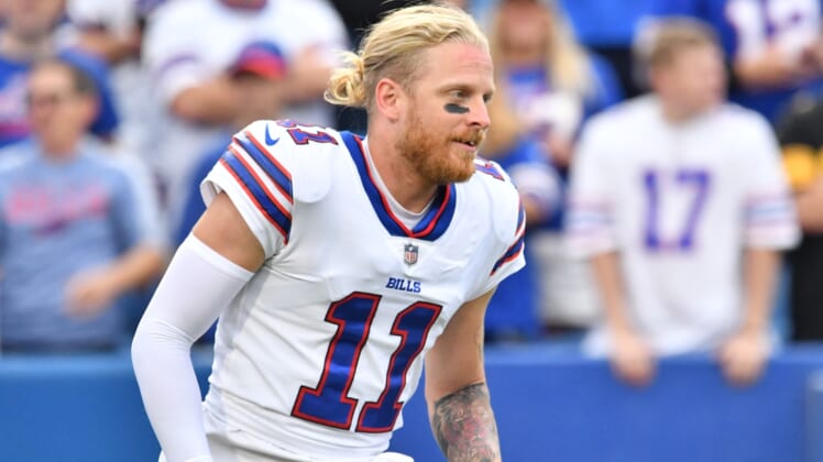 Sep 12, 2021; Orchard Park, New York, USA; Buffalo Bills wide receiver Cole Beasley (11) warms up prior to a game against the Pittsburgh Steelers at Highmark Stadium. Mandatory Credit: Mark Konezny-USA TODAY Sports
