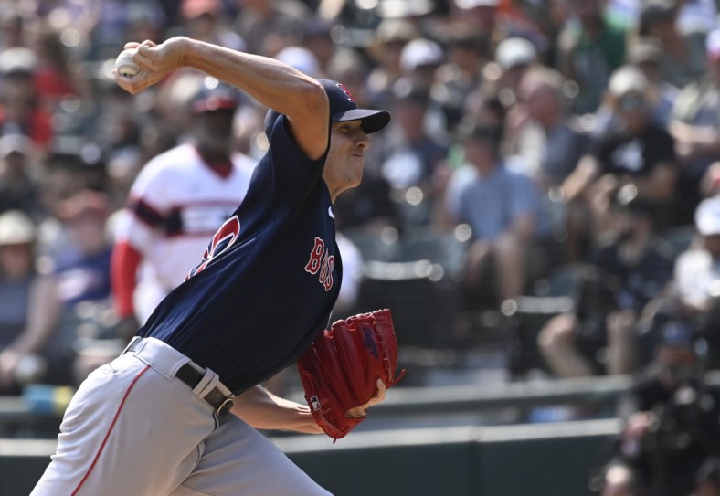 Sep 12, 2021; Chicago, Illinois, USA;  Boston Red Sox starting pitcher Nick Pivetta (37) delivers against the Chicago White Sox during the first inning at Guaranteed Rate Field. Mandatory Credit: Matt Marton-USA TODAY Sports