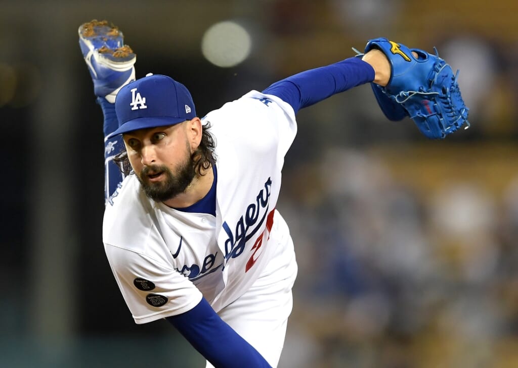 Sep 14, 2021; Los Angeles, California, USA;  Los Angeles Dodgers starting pitcher Tony Gonsolin (26) throws against the Arizona Diamondbacks in the first inning at Dodger Stadium. Mandatory Credit: Jayne Kamin-Oncea-USA TODAY Sports