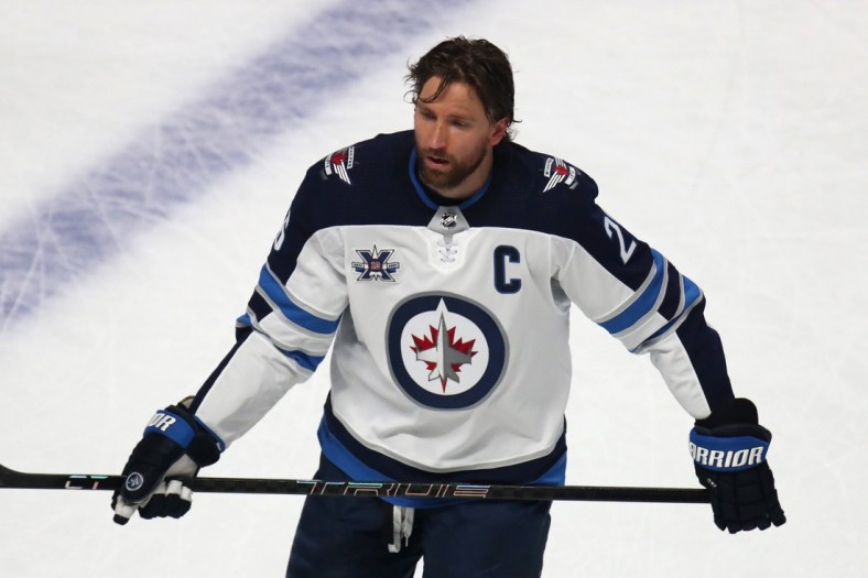 Jun 6, 2021; Montreal, Quebec, CAN; Winnipeg Jets right wing Blake Wheeler (26) during the warm-up session before the game three against Montreal Canadiens of the second round of the 2021 Stanley Cup Playoffs at Bell Centre. Mandatory Credit: Jean-Yves Ahern-USA TODAY Sports